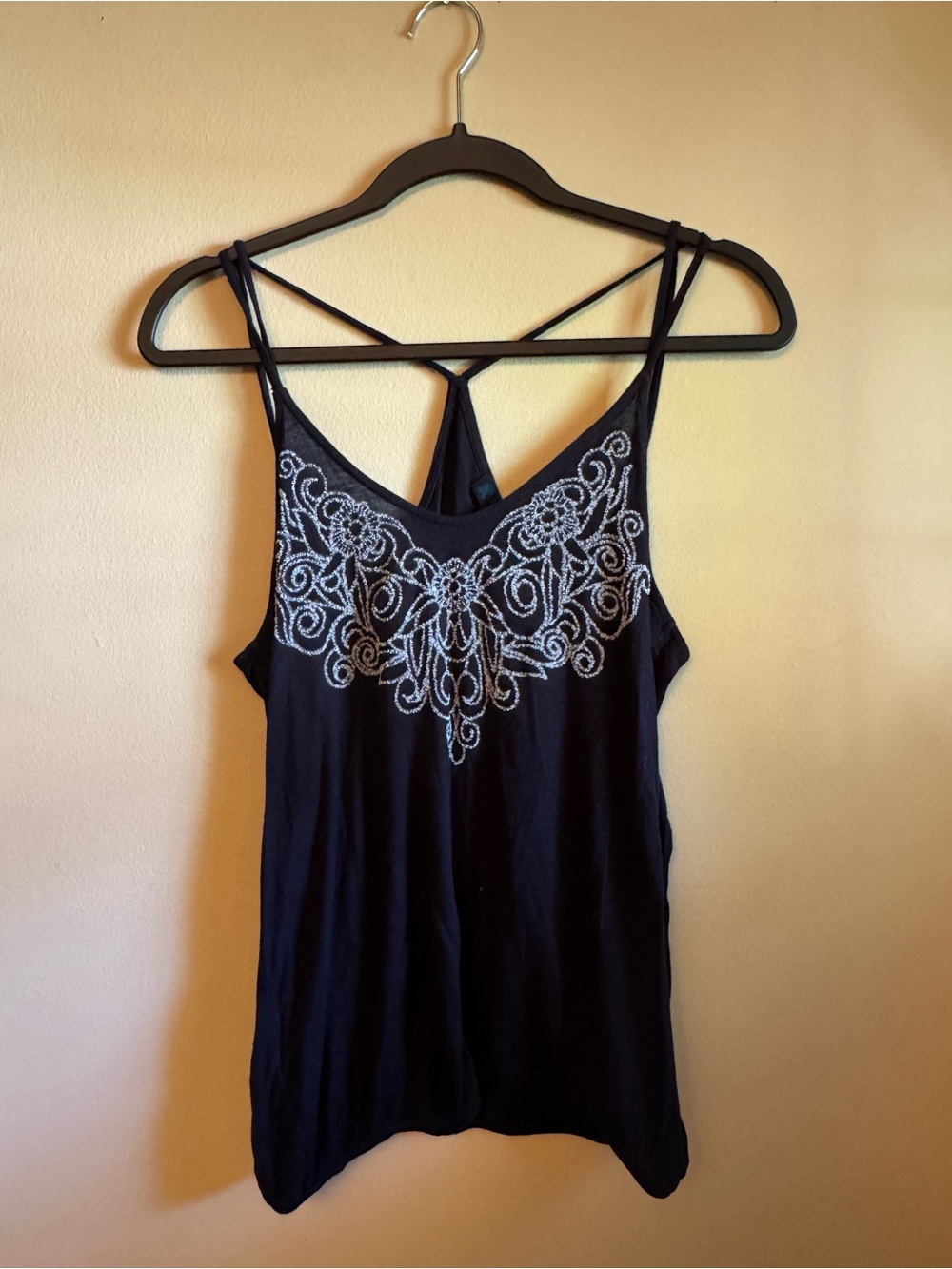 Spoiled Black Tank Top with White Embroidered Yoke